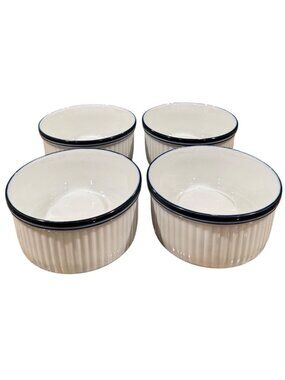 Dansk Bistro Ceramic Bakeware Ramekins White W/ Blue Rim 4-Inch Set Of 4 Baking